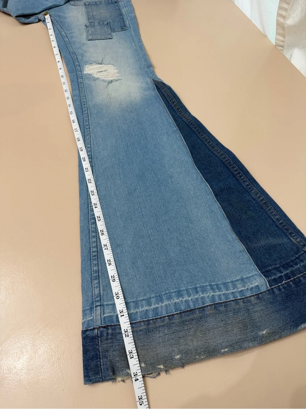 Rare Free People Festy Super Flare Patchwork Jeans in Selena Wash Size 26